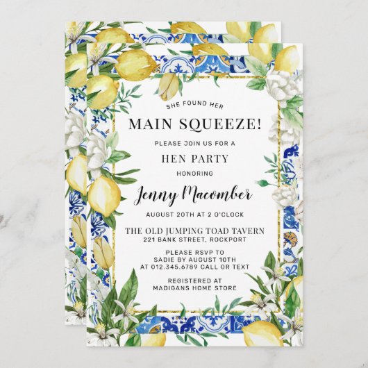 Sie fand ihr Haupt Squeeze Lemon Hen Party Einladung (Vorne/Hinten)