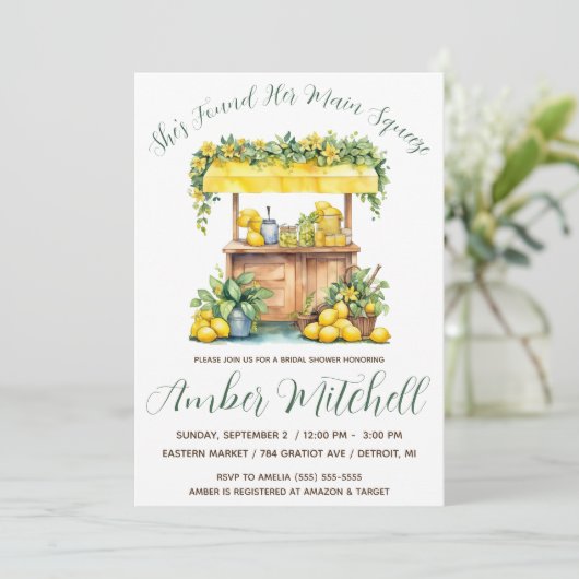 Sie fand ihr Haupt-Squeeze, Limonade-Brautparty Einladung (Stehend Vorderseite)