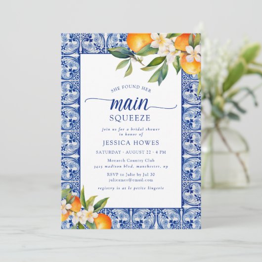 Sie fand ihr Haupt-Squeeze-Orangen-Brautparty Einladung (Stehend Vorderseite)
