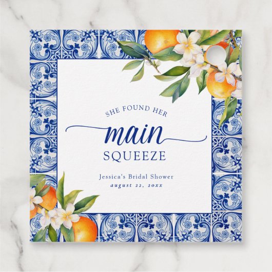 Sie fand ihr Haupt-Squeeze-Orangen-Brautparty Geschenkanhänger (Rückseite)