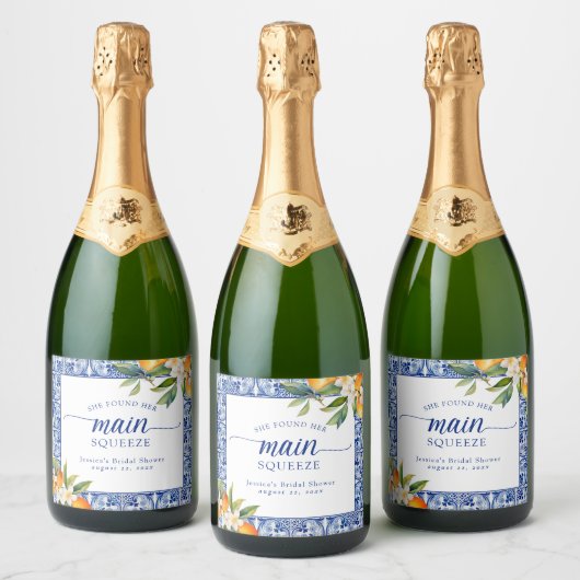 Sie fand ihr Haupt-Squeeze-Orangen-Brautparty Schaumweinetikett (Flaschen)