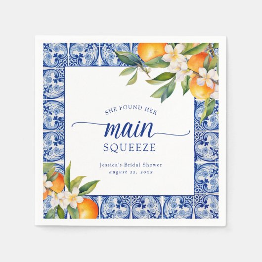Sie fand ihr Haupt-Squeeze-Orangen-Brautparty Serviette (Vorderseite)