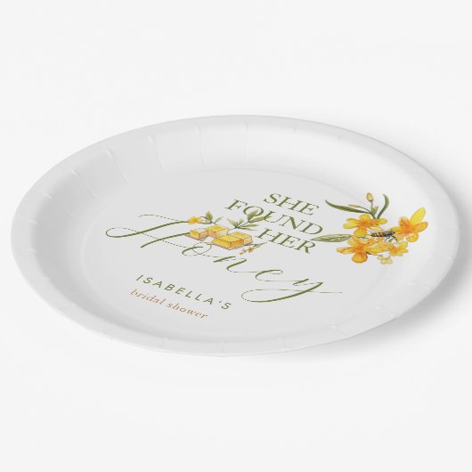 Sie fand ihr Honey Bee Floral Brautparty Pappteller (Schrägansicht)