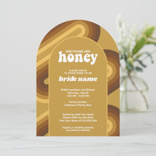 Sie fand ihr Honig - Retro Stripes Brautparty Einladung (Stehend Vorderseite)
