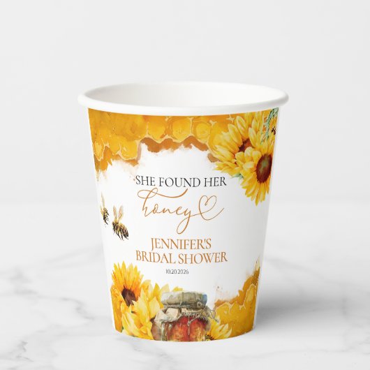 Sie fand ihr Honig | Sonnenblumen-Brautparty Pappbecher (Vorderseite)