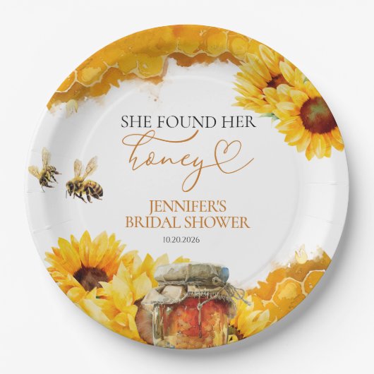 Sie fand ihr Honig | Sonnenblumen-Brautparty Pappteller (Vorderseite)