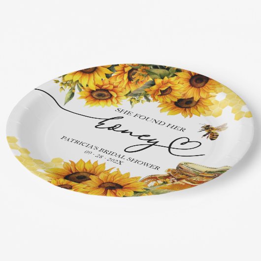 Sie fand ihr Honig-Sonnenblumen-Brautparty Pappteller (Schrägansicht)