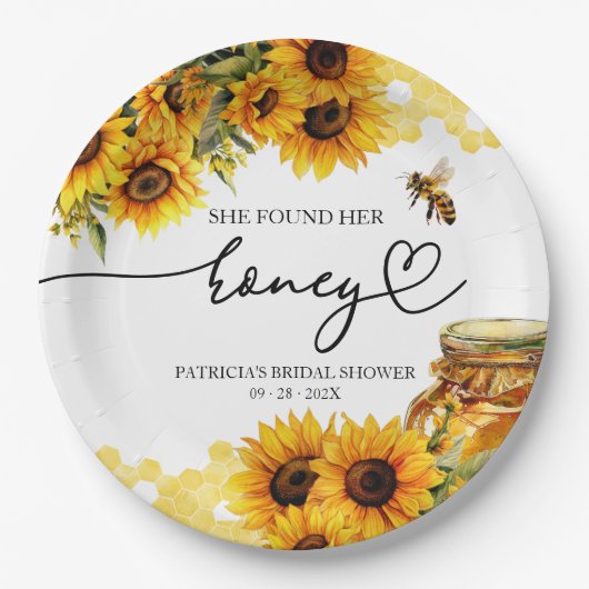 Sie fand ihr Honig-Sonnenblumen-Brautparty Pappteller (Vorderseite)