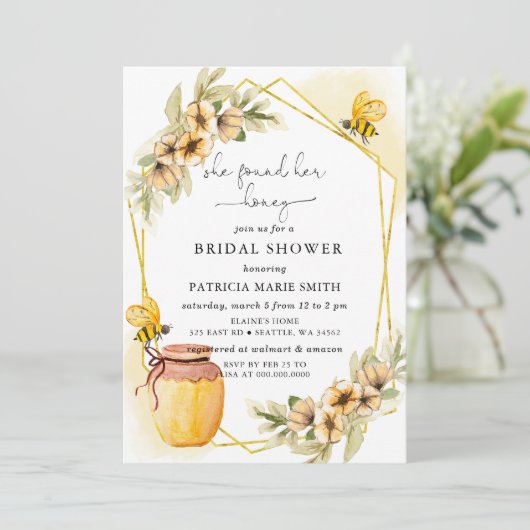 Sie fand ihr Honigblütenbienen-Brautparty Einladung (Stehend Vorderseite)