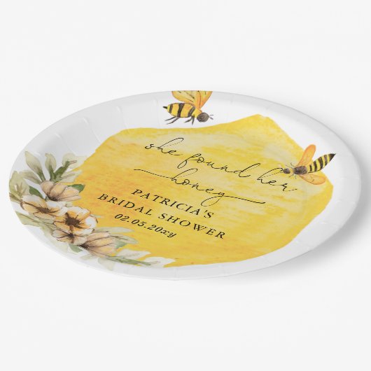 Sie fand ihr Honigblütenbienen-Brautparty Pappteller (Schrägansicht)