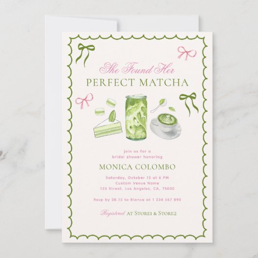 Sie fand ihr perfektes Matcha Bow Brautparty Einladung (Vorderseite)