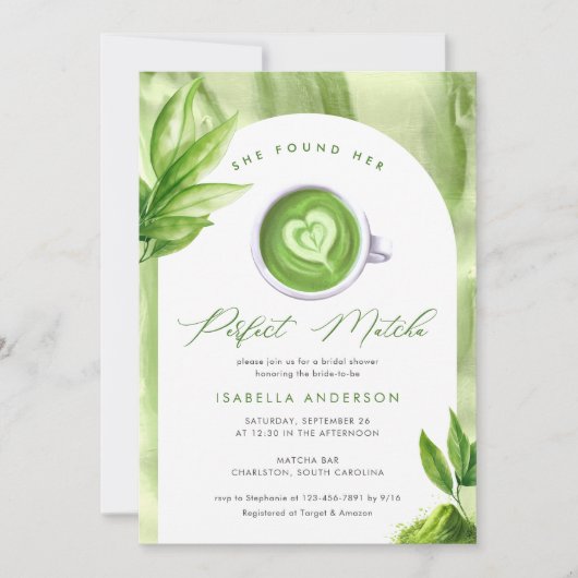 Sie fand ihr perfektes Matcha Elegant Brautparty Einladung (Vorderseite)