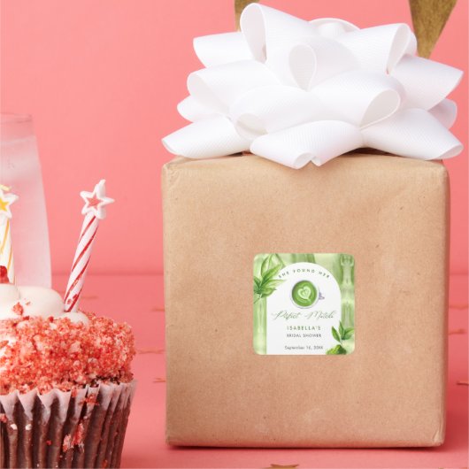 Sie fand ihr perfektes Matcha elegante Bridal Show Quadratischer Aufkleber (Party)