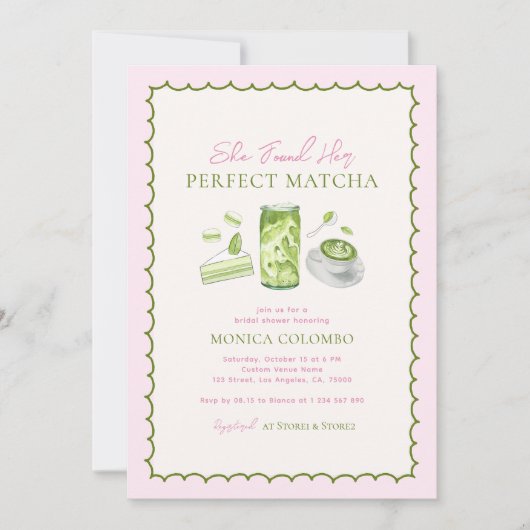 Sie fand ihr perfektes Matcha Theme Brautparty Einladung (Vorderseite)