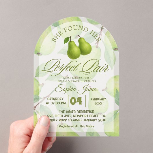 Sie fand ihr perfektes pear elegantes Brautparty Acryleinladungen (Insitu (Handheld))