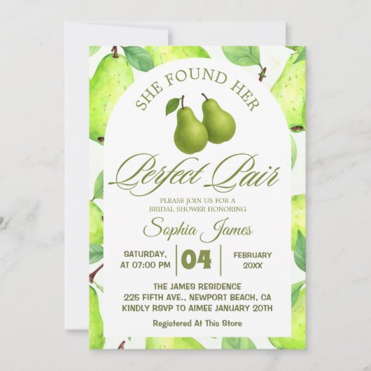 Sie fand ihr perfektes pear elegantes Brautparty Einladung (Vorderseite)