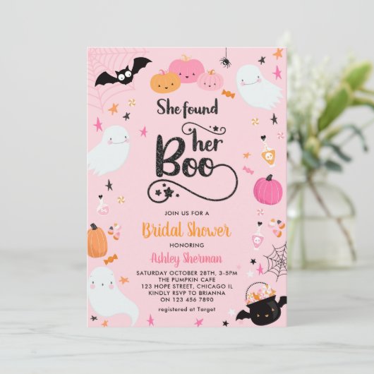 Sie fand ihr rosa koboldes Halloween-Brautparty Einladung (Stehend Vorderseite)