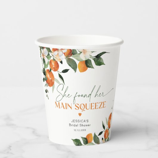Sie fand ihr wichtigstes Zitrusfrüchte-Brautparty Pappbecher (Rückseite)
