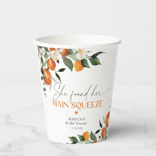 Sie fand ihr wichtigstes Zitrusfrüchte-Brautparty Pappbecher (Vorderseite)