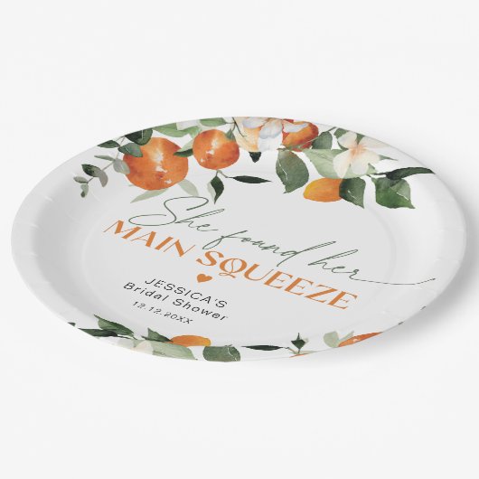 Sie fand ihr wichtigstes Zitrusfrüchte-Brautparty Pappteller (Schrägansicht)