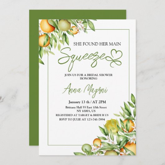 Sie fand ihre Haupt-Squeeze-Brautparty-Grünflächen Einladung (Vorne/Hinten)