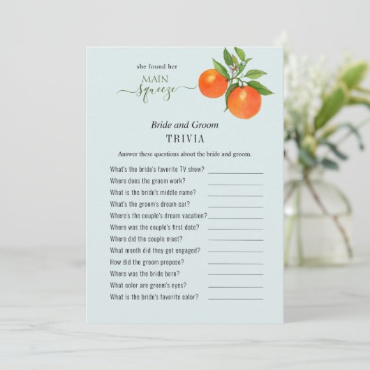 Sie fand ihre Haupt-Squeeze Dusche Trivia Spiele Einladung (Stehend Vorderseite)