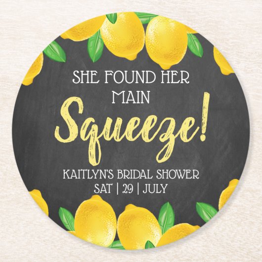 Sie fand ihre Hauptpresse Lemon Bridal Runder Pappuntersetzer (Vorderseite)