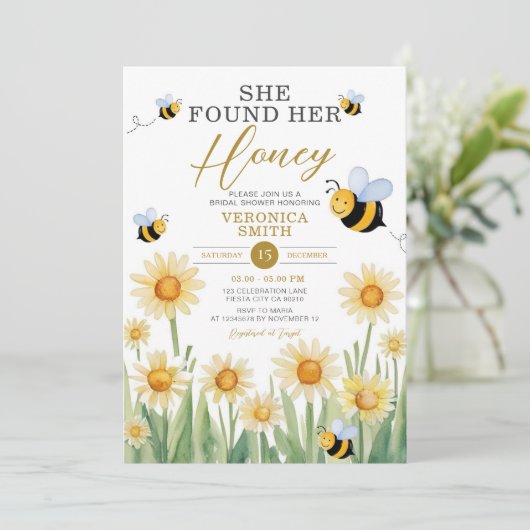 Sie fand ihre Honey Bride zu Bee Brautparty Einladung (Stehend Vorderseite)
