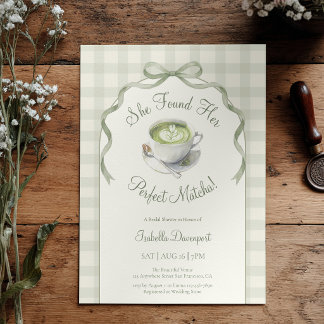Sie fand ihre perfekte Matcha-Gingham-Hochzeitsdus Einladung
