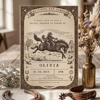 Sie fand ihren Cowboy Vintage Western Brautparty Einladung