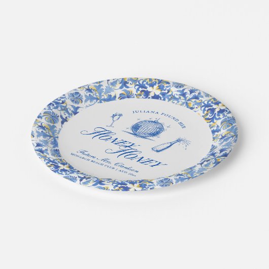 Sie fand ihren Honey Honey Blue Greece Bachelorett Pappteller (Schrägansicht)