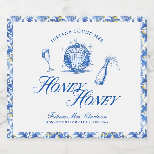 Sie fand ihren Honey Honey Blue Greece Bachelorett Schaumweinetikett (Einzelnes Label)