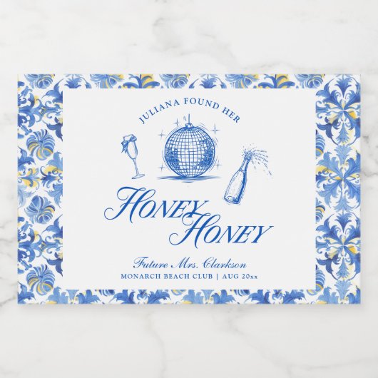 Sie fand ihren Honey Honey Blue Greece Bachelorett Schaumweinetikett (Einzelnes Label)