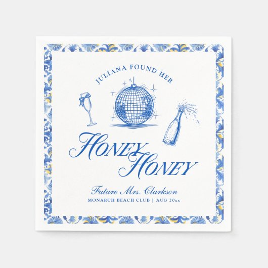 Sie fand ihren Honey Honey Blue Greece Bachelorett Serviette (Vorderseite)