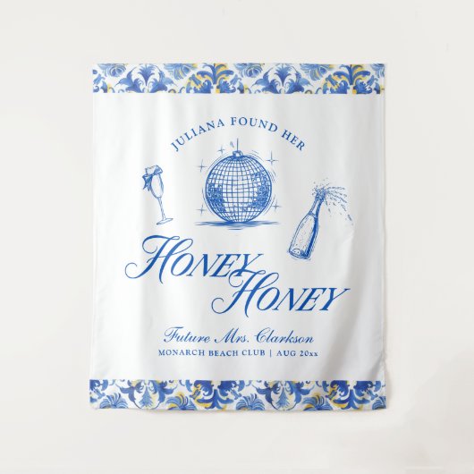 Sie fand ihren Honey Honey Blue Greece Bachelorett Wandteppich (Vorderseite)