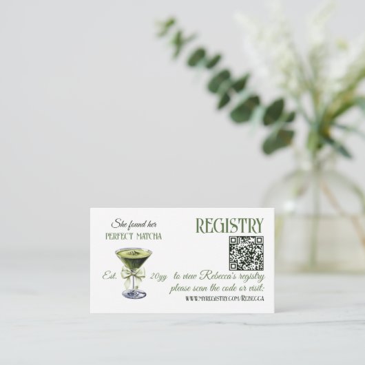 Sie fand Perfect Matcha Brautparty QR Registry Begleitkarte (Stehend Vorderseite)