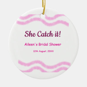 Sie fängt es rosa Spirale Wasserfarblinien Braut-  Keramik Ornament