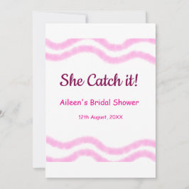 Sie fängt es rosa Spiralfarbenlinien bridal Einladung