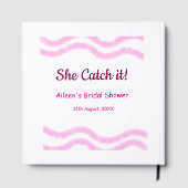 Sie fängt es rosa Spiralfarbenlinien bridal Gästebuch (Rückseite)