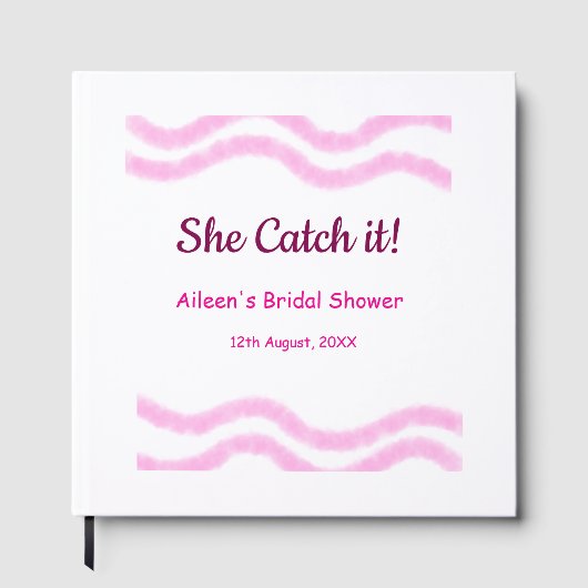 Sie fängt es rosa Spiralfarbenlinien bridal Gästebuch (Vorderseite)