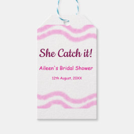 Sie fängt es rosa Spiralfarbenlinien bridal Geschenkanhänger