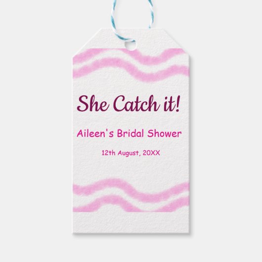 Sie fängt es rosa Spiralfarbenlinien bridal Geschenkanhänger (Vorderseite)