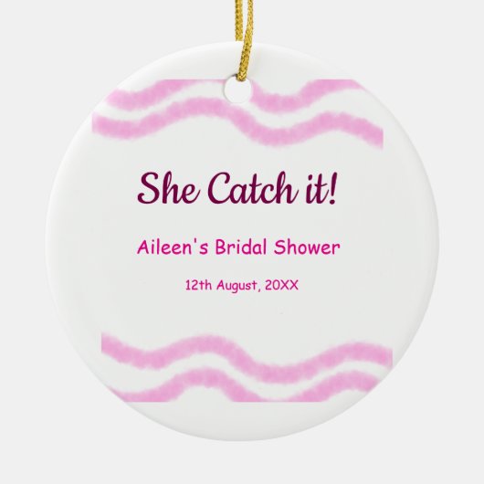 Sie fängt es rosa Spiralfarbenlinien bridal Keramik Ornament (Vorne)