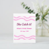 Sie fängt es rosa Spiralfarbenlinien bridal Postkarte (Stehend Vorderseite)