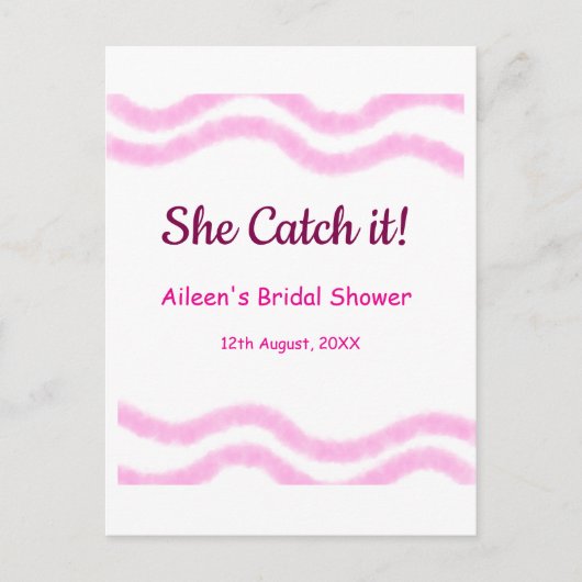 Sie fängt es rosa Spiralfarbenlinien bridal Postkarte (Vorderseite)