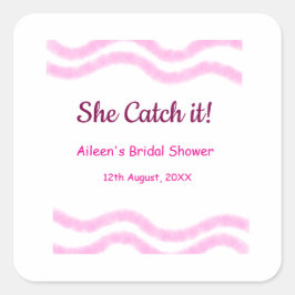 Sie fängt es rosa Spiralfarbenlinien bridal Quadratischer Aufkleber