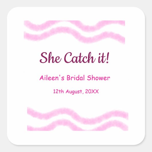 Sie fängt es rosa Spiralfarbenlinien bridal Quadratischer Aufkleber (Vorderseite)