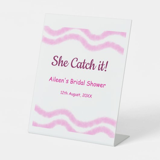 Sie fängt es rosa Spiralfarbenlinien bridal Sockelschild (Vorderseite)