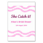 Sie fängt es rosa Spiralfarbenlinien bridal Tischnummer (Rückseite)