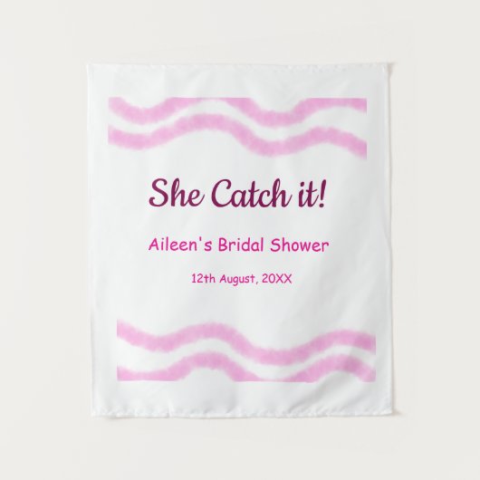 Sie fängt es rosa Spiralfarbenlinien bridal Wandteppich (Vorderseite)